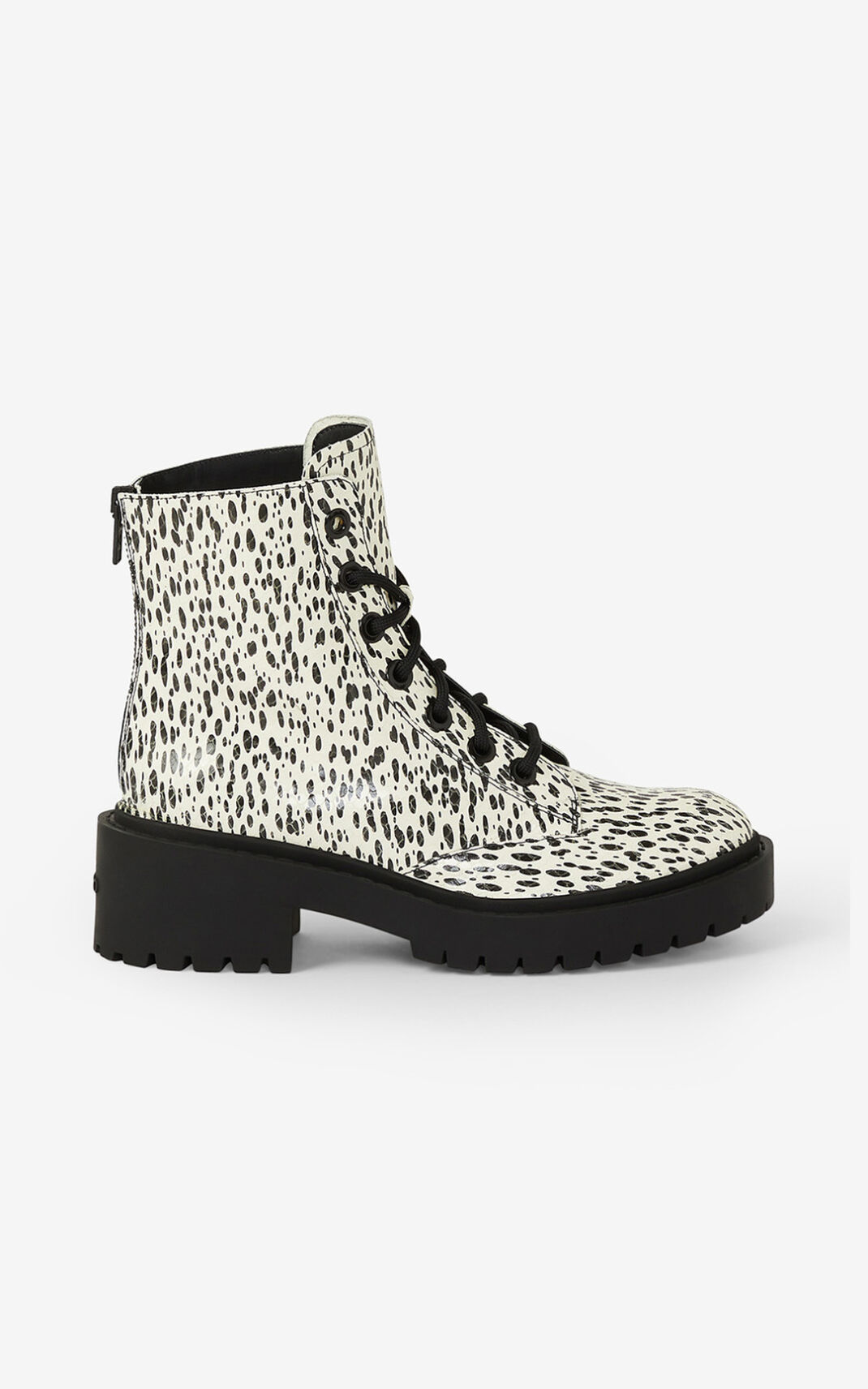 Bottes Kenzo Femme Lace up Pike Leopard Cuir ankle Blanche BSGEL-6815